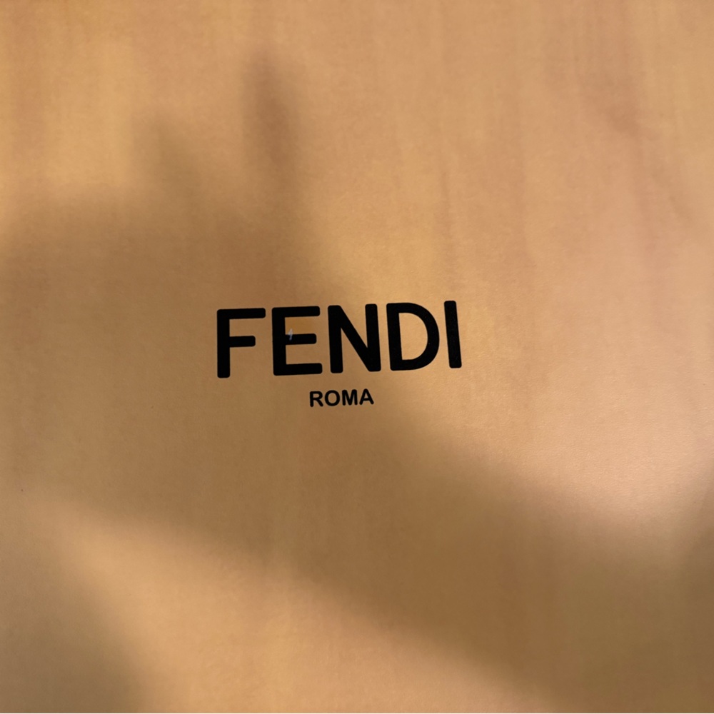 Fendi Black Logo on Tan Background